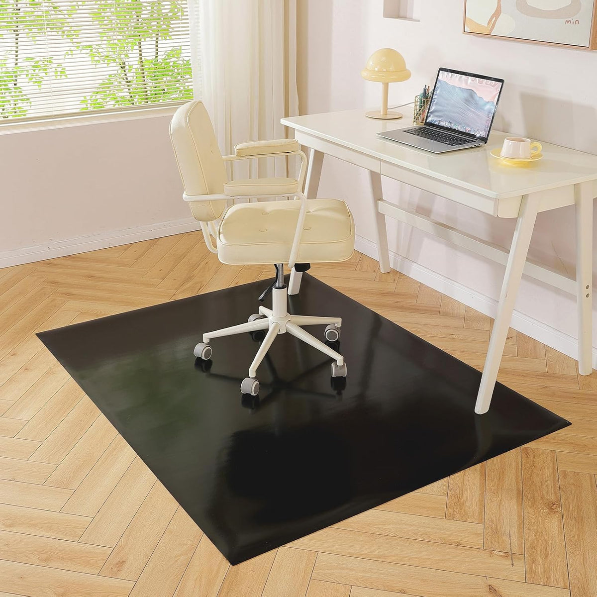 Black Office Chair Mat for Hardwood Floor, 48 x 60 In Desk Floor Protector by OstepDecor