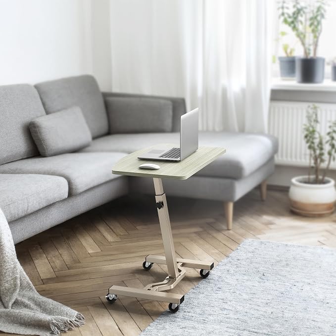 SHW Mobile Height Adjustable Laptop Rolling Cart w/Lockable Wheels, Maple | Height Adjustable from 28" to 33" - Image 5