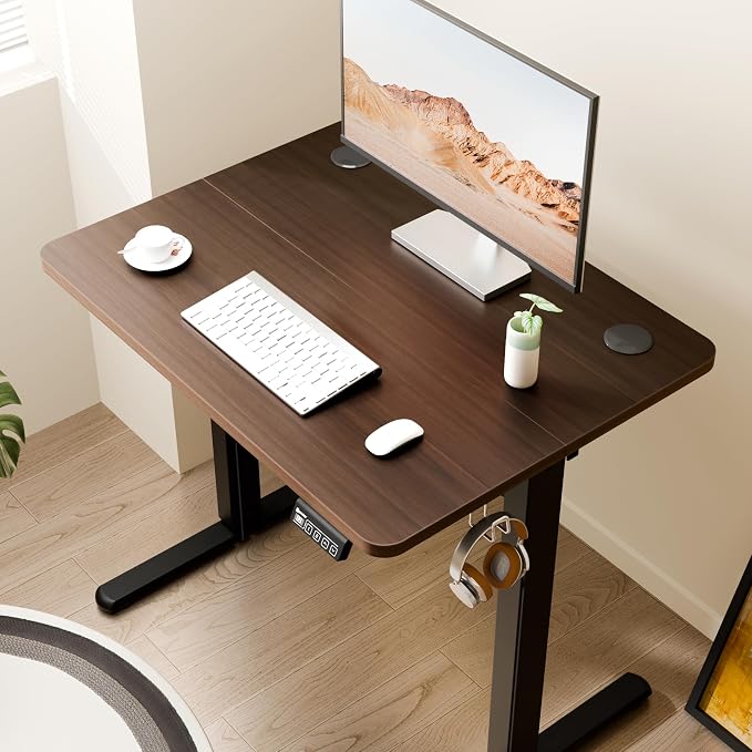 Small Standing Desk, 32"x24" Height Adjustable Sit-Stand Office, Walnut | Electric Adjustable Standing Desk, Sit to Stand Computer Office Desk with Splice Board, Memory Preset, Lifts 28.7''-46.5" - Image 2