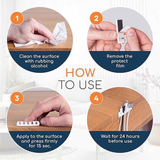 Cord Organizer for Desk, Nightstand Cable Holder, 5 Pack, Multislot, White | GLUIT Adhesive Charger Organizer, Cable Management for Desk Car Office Home College Dorm Room Cable Clips for Cords - Image 7
