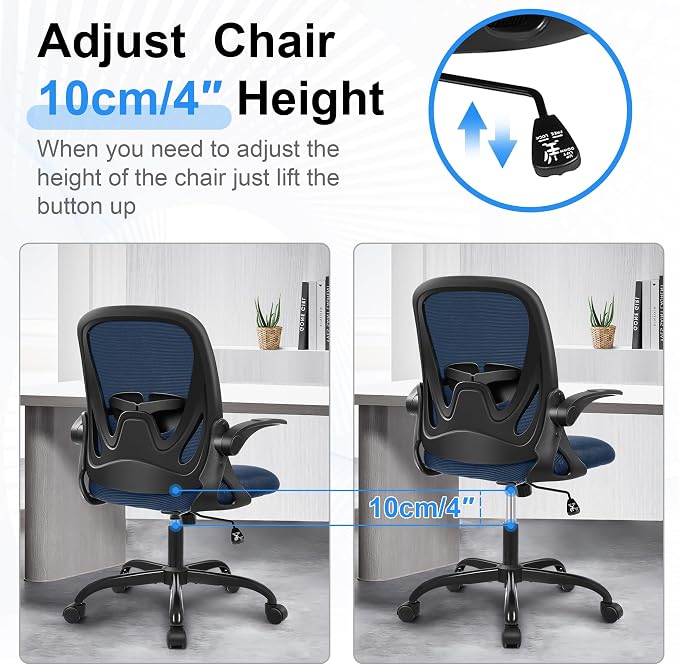 Office Chair Ergonomic Desk Chair with Flip up Armrests Swivel Breathable Desk Mesh Computer Chair with Adjustable Lumbar Support and Height for Conference Room (Navy) - Image 7