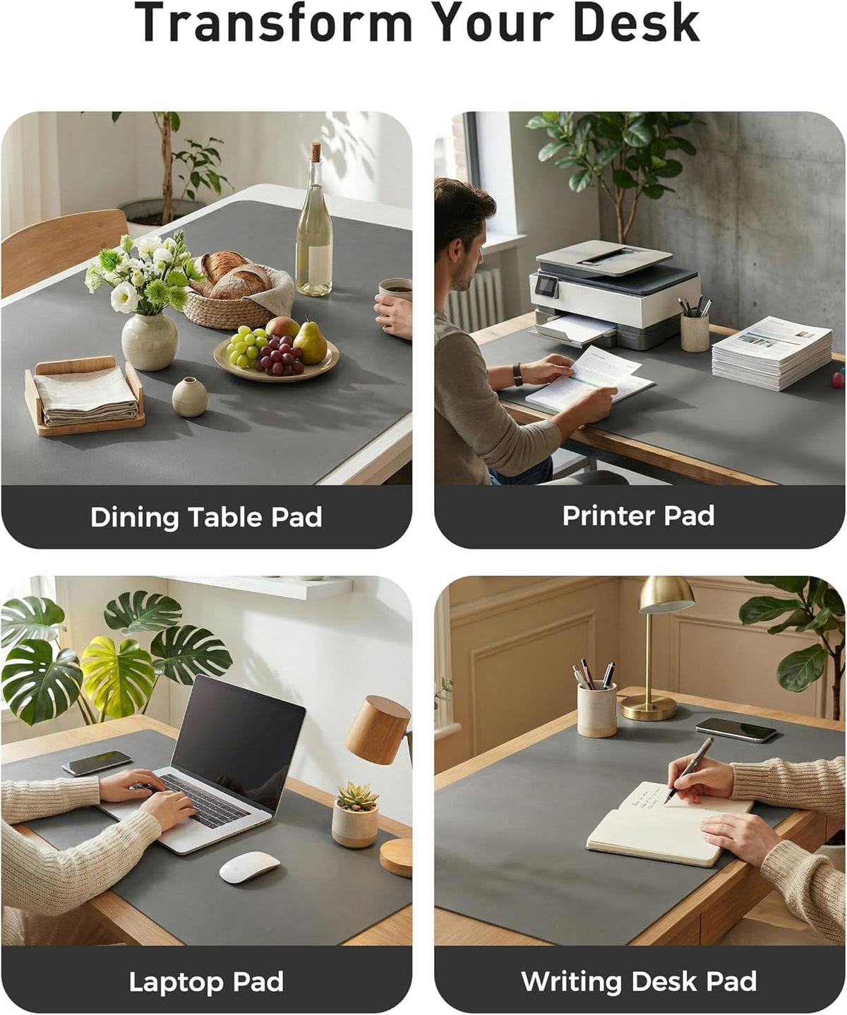 Aothia Faux Leather Desk Mat - Large Mouse Pad, Non-Slip PU Leather Blotter, Waterproof Writing Surface for Office and Home (Grey, 42" x 17") - Image 6