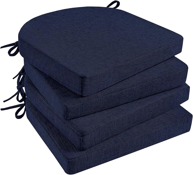 Basic Beyond Chair Cushions for Dining Chairs with Ties and Removable Cover, 2" Thick Seat Cushions for Kitchen Chairs, Set of 4, 17" x 16", Navy by BasicBeyond