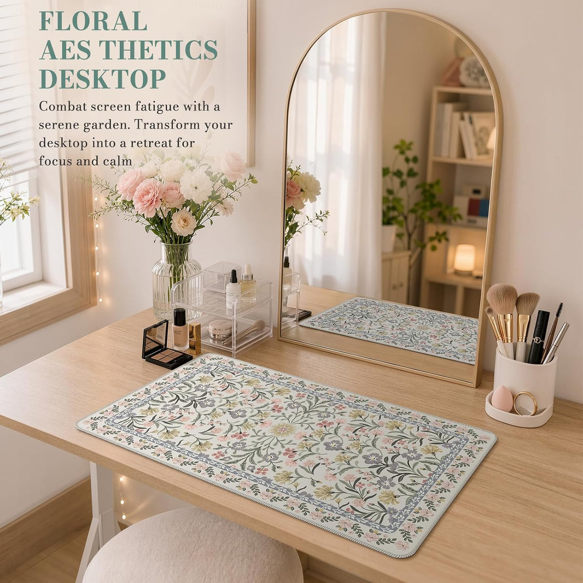 iCasso Aesthetic Mouse pad,23.6x13.7 Desk Pad Mat, Gray Floral - Image 7