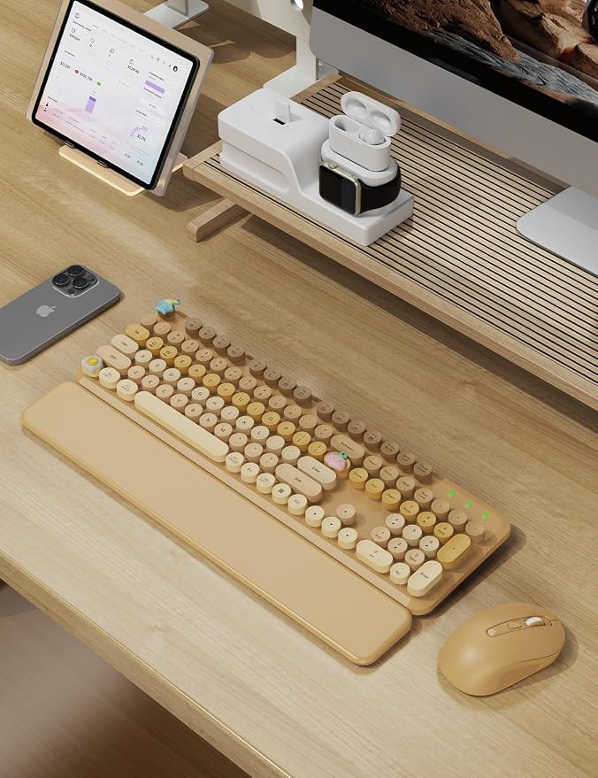 Wireless Keyboard and Mouse Combo, Cute Typewriter, Magnetic Wrist Rest | Full-Size, Round Keycaps, Smart Sleep Mode, 2.4GHz Stable Connection for Mac/Windows/PC, Office or Home, Trueque CK24 - Image 2