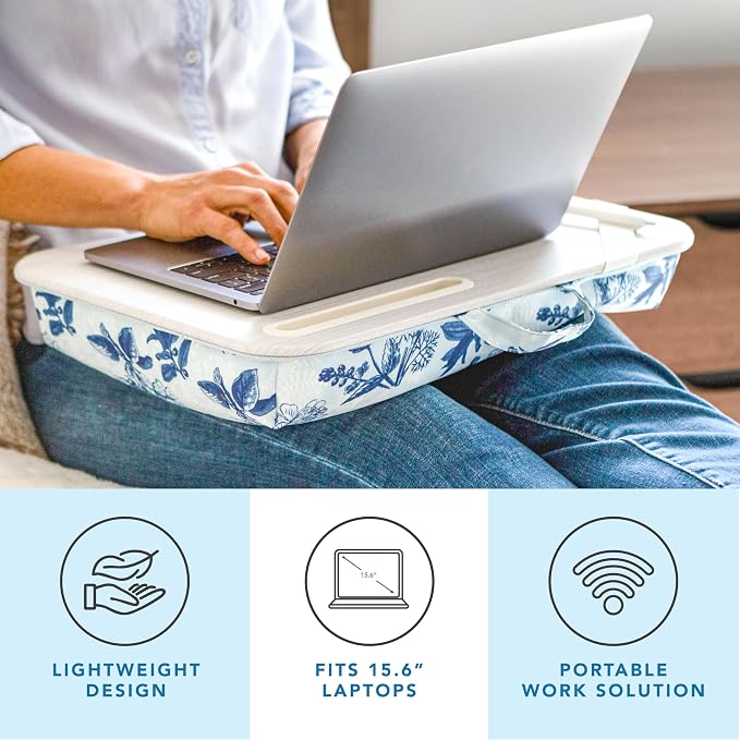 LAPGEAR Designer Lap Desk – Blue Blossoms, 2-Pack with Storage Basket - Image 3