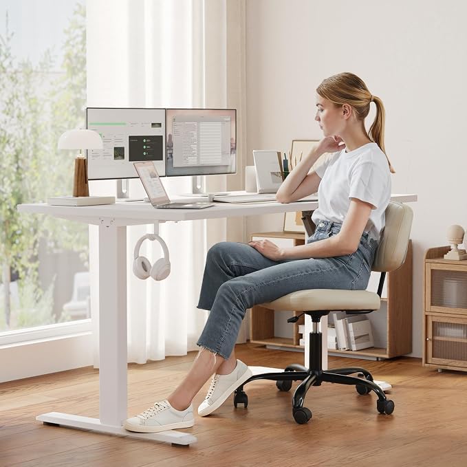 Klicelor 40 Inch Electric Standing Desk, Height Adjustable Office Desk, Sit Stand Up Computer Desk with Memory Preset, Two-Piece Desktop, White - Image 2