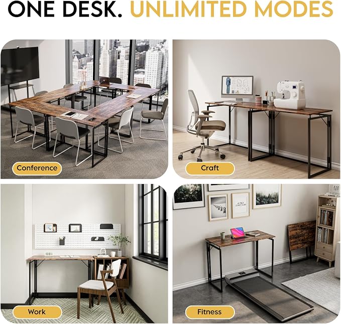 39.4" Folding Desk: No Assembly, Wood Top for Small Spaces | 39.4 in dual-monitor workspace, holds 150 lbs, folds flat to 2.3 in, splash-proof top, home office or gaming - Image 7