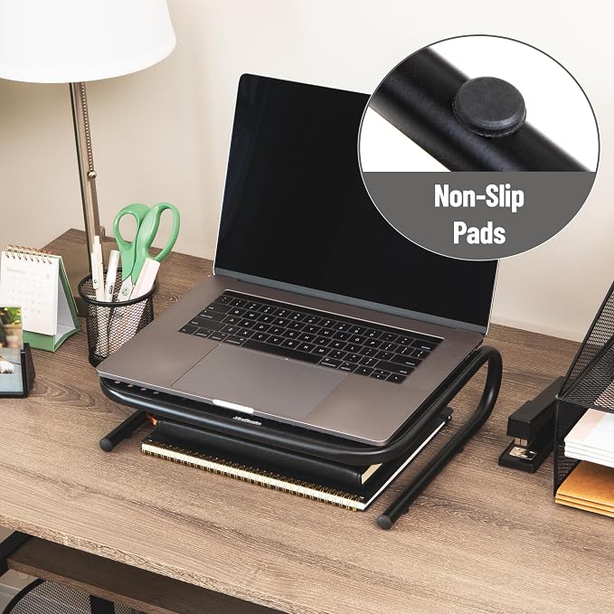 Mind Reader Monitor Stand, Ventilated Laptop Riser, Desktop Organizer, Metal, Set of 2, Black - Image 6