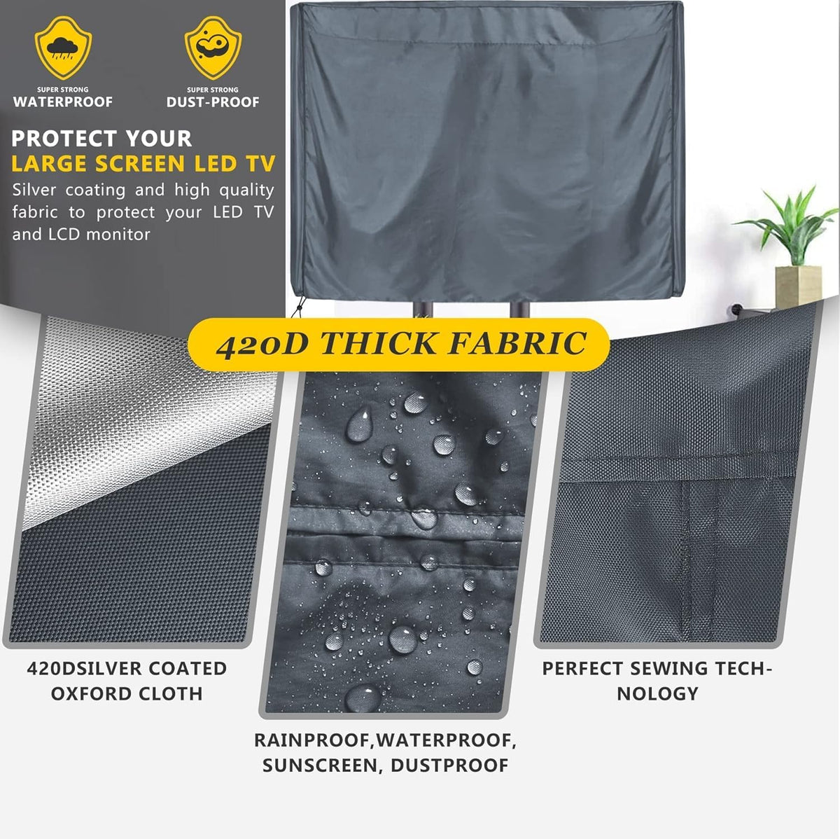 Mobile TV Stand Cover for 45-60 Inch Waterproof Moisture-proof Dust-proof TV Screen Protection Cover Grey - Image 3