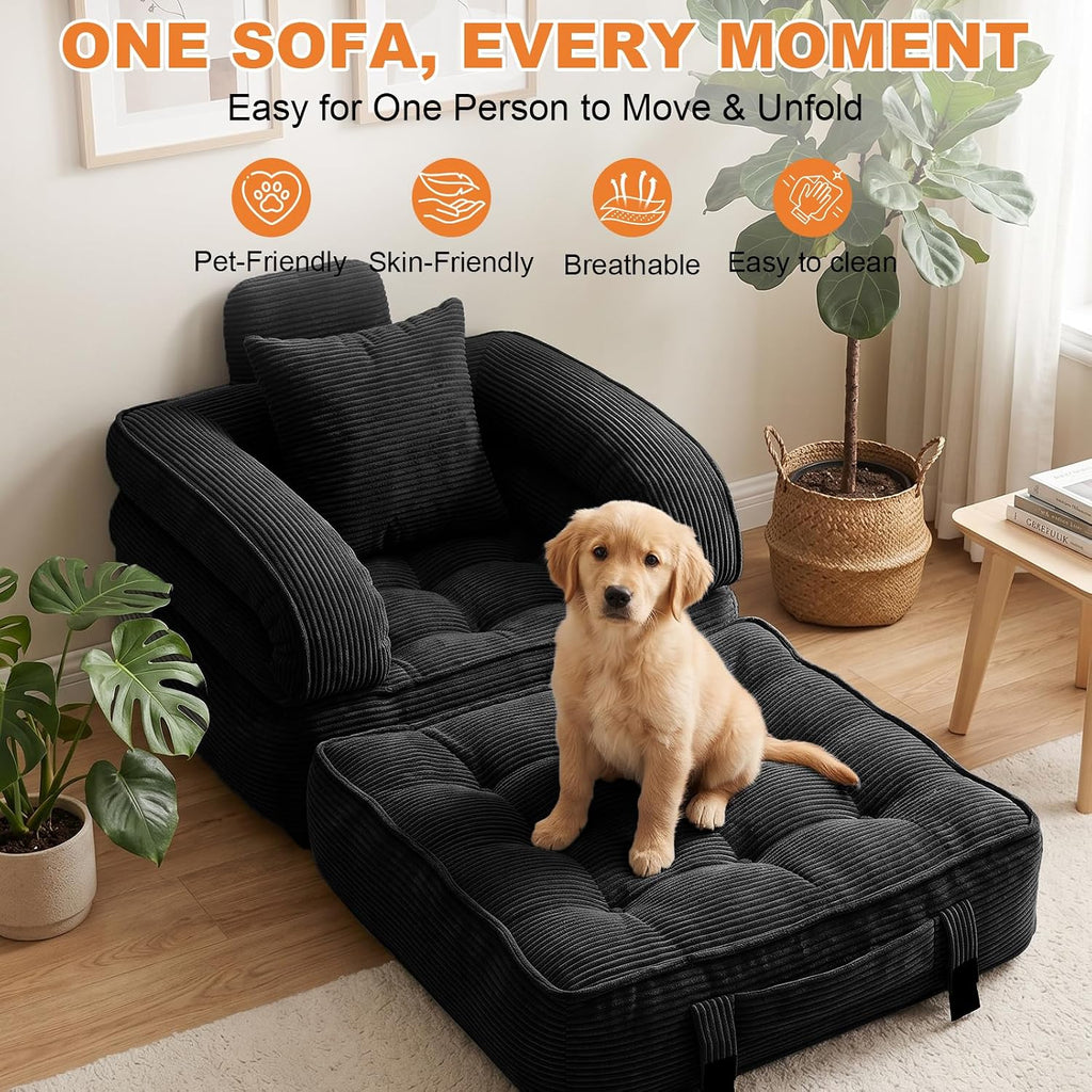 Folding Sofa Bed, Convertible Sleeper Chair, Corduroy Boneless Couch - Image 6