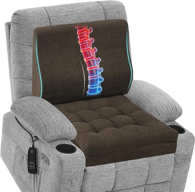 baibu Memory Foam Recliner Cushions with Lumbar Support Pillow Set for Elderly, 20x20x5 Inch Dual-Layer Design Non-Slip Recliner Seat Cushion & Back Support Pillow for Reduce Hip & Lumbar Pain, Brown by baibu
