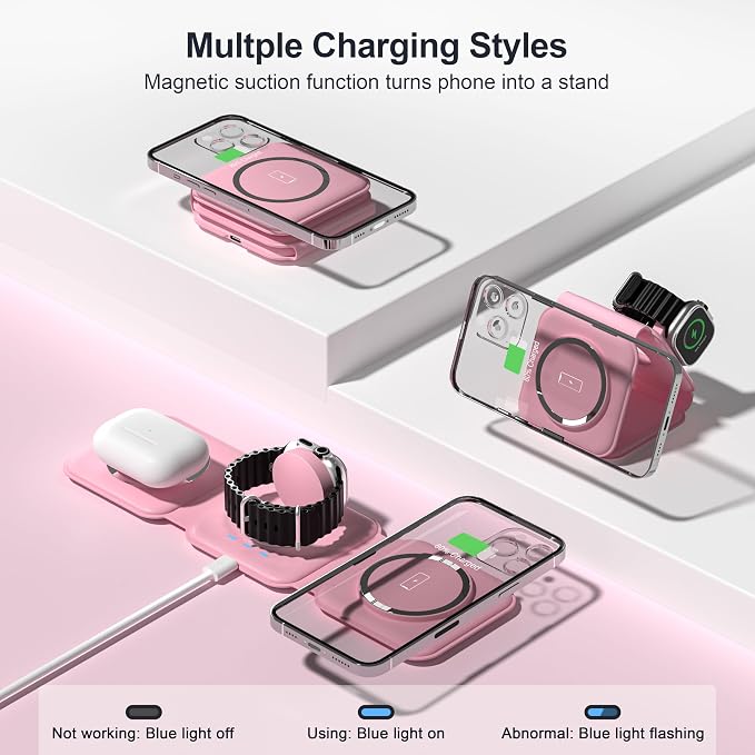 3 in 1 Charging Station for Multple Devices,Foldable 3 in 1 Wireless Charger for Travel,Nano Wireless Charging Station for iPhone16 15 14 13 12 Pro Max/Watch 10 9 8 7 6 5 4 3 Ultra/AirPod Pro - Image 3