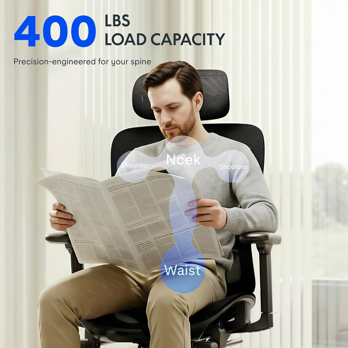 FLEXISPOT ErgoX Premium Ergonomic Office Chair Cream-FT - Image 7