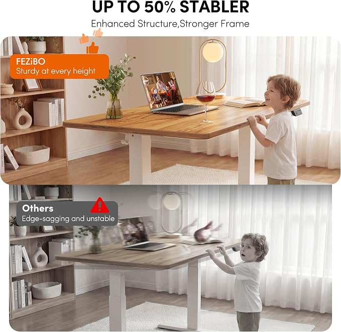 FEZIBO One-Piece Standing Desk, 48"x24" Seamless Tabletop Electric Height Adjustable for Home Office, Study Rooms & Multi-Device Workstations, Light Rustic - Image 6