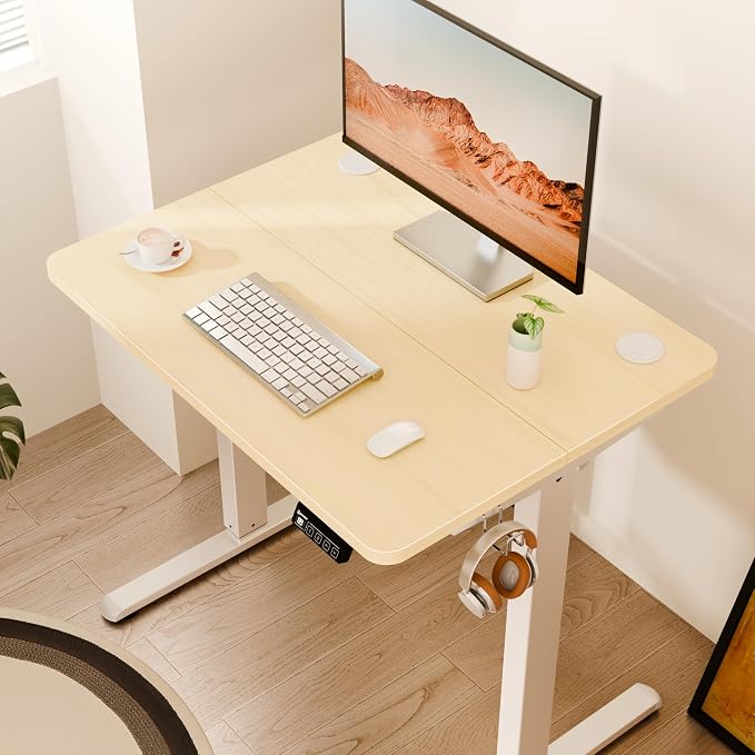 Small Standing Desk, 32"x24" Height Adjustable Sit-Stand, Home Office, Oak | Electric Adjustable Standing Desk, Sit to Stand Computer Office Desk with Splice Board, Memory Preset, Lifts 28.7''-46.5" - Image 8