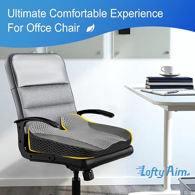 Lofty Aim Car Seat Cushion for Driving, Memory Foam Driver Seat Cushion | Car Seat Cushion for Long Driving Comfort, Driver Seat Pillow Adds Height and Support for Cars, Office Chairs, Black & Gray - Image 3