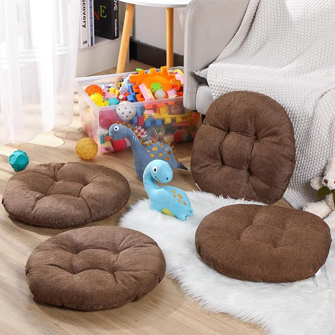 Fumete 8 Pcs Round Floor Cushions for Classroom Kids,Brown | 16 Inch Diameter, Students Flexible Seating Pillows, Home Daycare School Reading Yoga Meditation, Soft Cushioned - Image 4