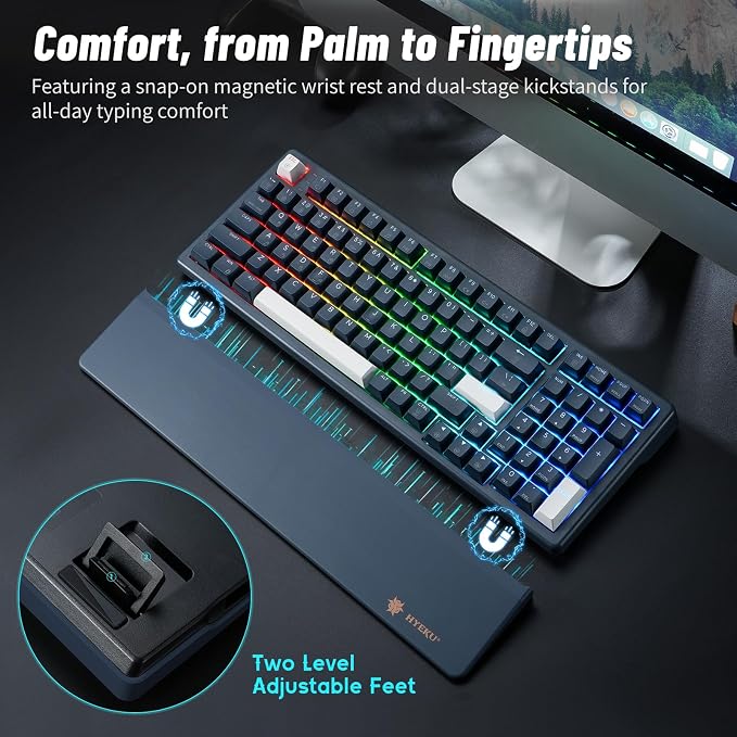 Hexgears Wireless Mechanical Keyboard with Wrist Rest,Tri-Mode BT5.0/2.4GHz/USB-C Hot Swappable Custom Keyboard,Pre-lubed Linear Switches,RGB Backlit Computer Gaming Keyboards for PC/Tablet/PS/Xbox - Image 7