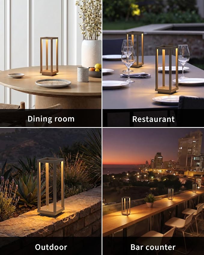 PUSU Cordless Waterproof Table Lamps Set of 2, Brown LED Outdoor Desk Lamp | Rechargeable 4000mAh Battery Operated, 2700K 3-Level Dimmable, Portable Lighting for Patio, Camping, Bedroom, Night Light - Image 6