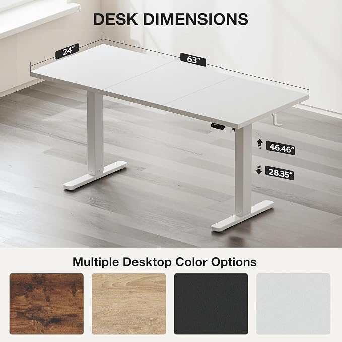 Electric Standing Desk with Cable Management,White Height Adjustable Desk with Memory Presets, Sit Stand Table for Work from Home, Ergonomic Computer Desk,63 x 24 inch - Image 3
