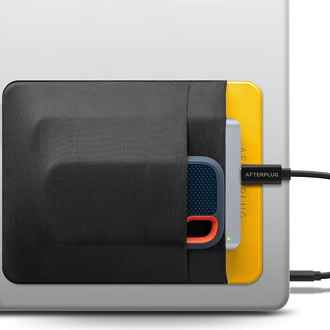 2-Pocket SSD & Hard Drive Holder for Laptop, Reusable 3M Adhesive | Stick-On Sleeve for 2.5-Inch External HDDs & SSDs | 5.9 x 4.7-Inch Pouch | Separate Pocket for Cables | Built-In Safety Strap by Afterplug