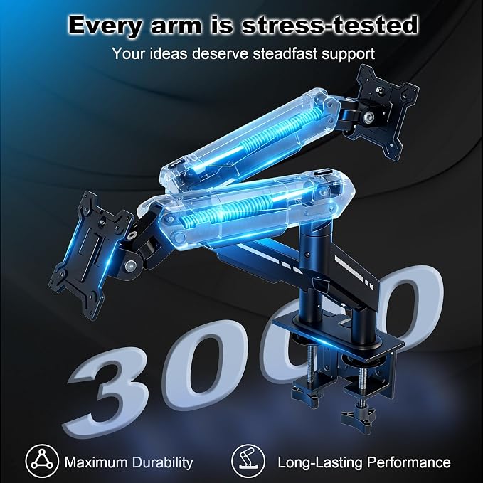 THEARK Dual Monitor Stand for Desk - Dual Monitor Mount for 17-32 Inch Screens,Height Adjustable Dual Monitor Arm Desk Mount with Clamp and Grommet Base,75x75/100x100mm VESA Mount,Max 19.8 lbs,Black - Image 5