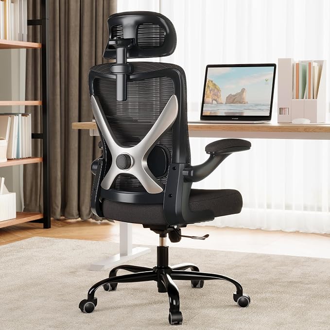 Ergonomic Office Chair: Mesh Desk Chair Comfy with Headrest& Lumbar Support | Ergalithic Big and Tall Office Chairs with Wheels & Flip-Up Arms-Computer Gaming Chairs for Adults (Black-Pack of 6) - Image 9