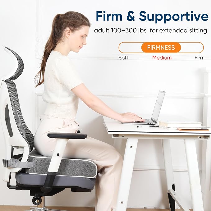 Seat Cushion for Office Chair, 19 x 17 x 4 Inch | 4 Inch Thick Extra Large, Memory Foam, Sciatica & Tailbone Pain Relief, Lower Back Support, Non-Slip Car Seat Cushion - Image 7