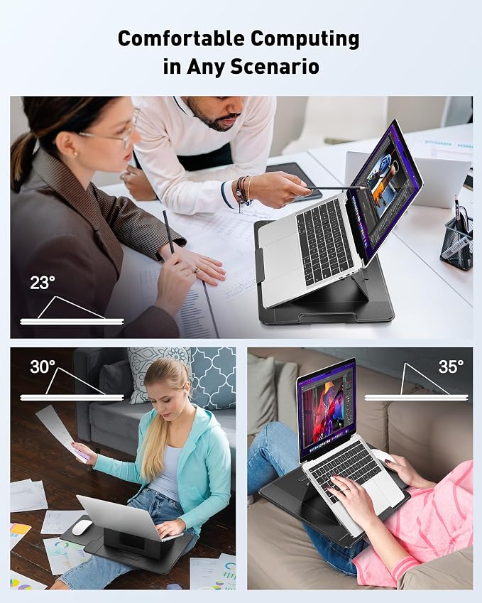 AboveTEK Adjustable Laptop Lap Desk, 3 Ergonomic Angles, PU Leather Non-Slip Surface, Heat Shield, Retractable Mouse Pad, Portable Laptop Lap pad Workstation for Bed, Sofa, Travel - Image 7