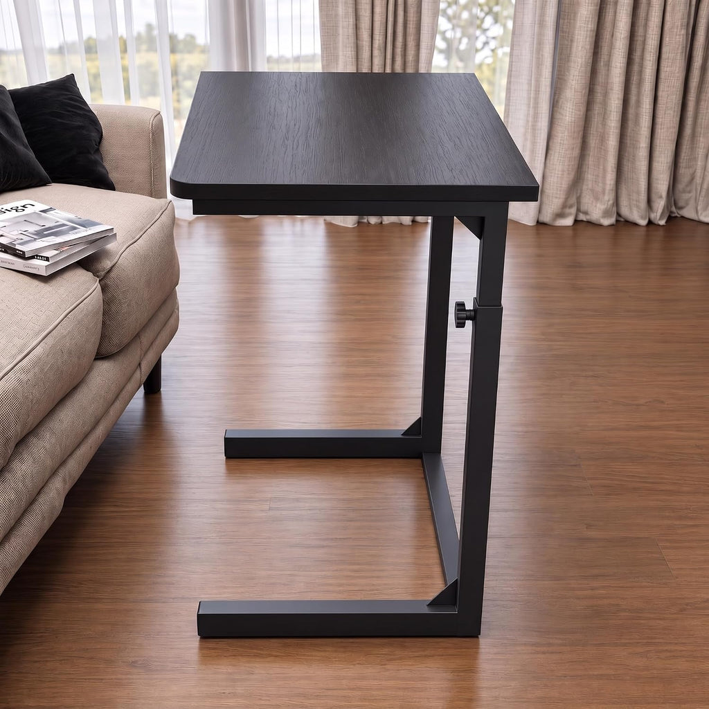 Height Adjustable C-Shaped Sofa Side Table, Laptop Table for Couch & Bed, Black by Tinymod