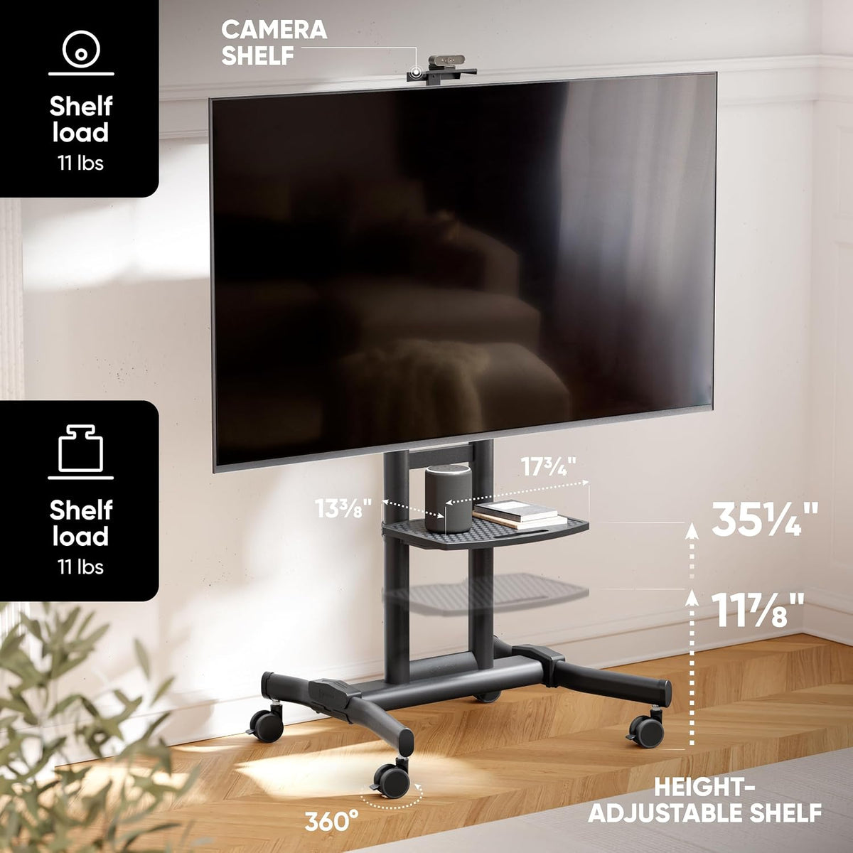 ONKRON Mobile TV Stand 50-90 Inch, up to 200 lbs, max VESA 800x600, Black - Image 5