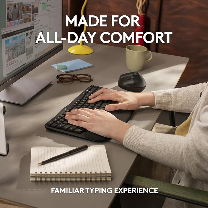 Logitech Wave Keys for Business Ergonomic Keyboard - Graphite | Cushioned palm rest, secure Logi Bolt technology, compatible with Windows/Mac/Chrome/Linux, for Business - Image 4