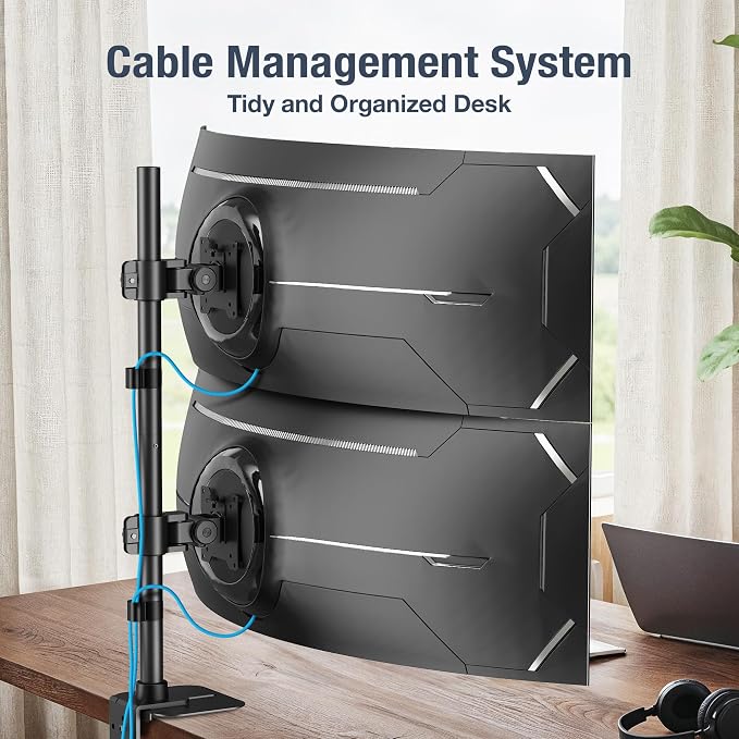 AVLT Dual 49 Inch Stacking Monitor Heavy-Duty Pole Mount - Black | Stack 44 lbs Super Ultrawide Screens Pole Height Tilt Swivel Rotate Adjustment C-clamp Grommet Mounting Base VESA Compatible - Image 7