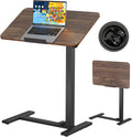 Mobile Standing Desk Laptop Desk Pneumatic with Wheels 180° Tilt Top Hospital Bed Table Portable Rolling Cart Foldable Bedside Table for Hospital&Home Use, Walnut by BIZUM