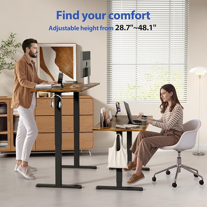 YESHOMY Height Adjustable Electric Standing Desk, 46 x 24 Inches Memory Home Office Sit Stand up Desk with Phone Holder and USB Charging Port, Rustic Brown - Image 4