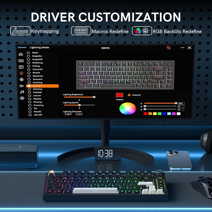 Keymatic Wireless Mechanical Keyboard,75% Hot Swappable Custom Keyboard with Knob,RGB Backlit,Side Printed PBT Keycaps,2.4GHz/USB-C/BT5.0 Mechanical Gaming Keyboards - Image 8