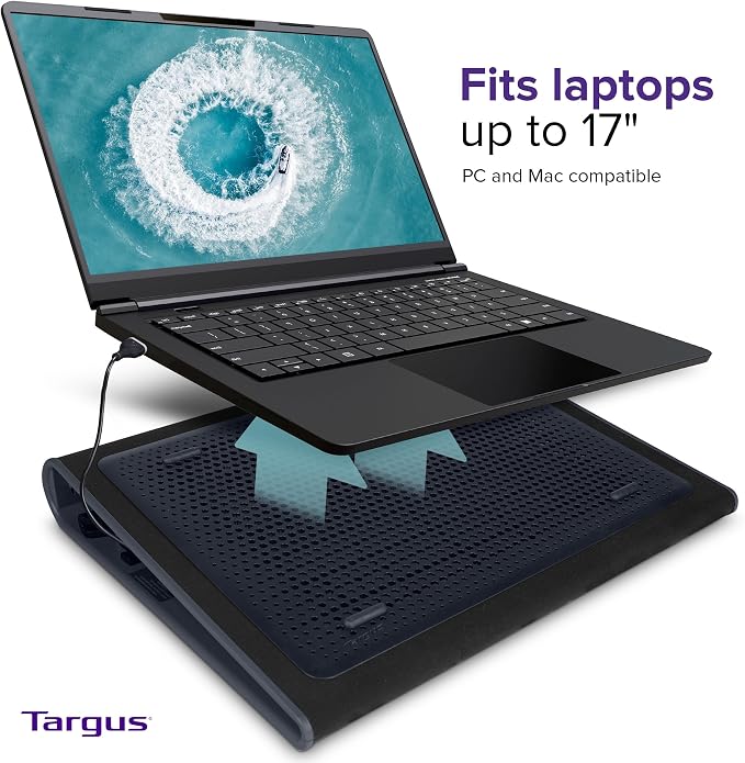 Targus 17 Inch Dual Fan Lap Chill Mat - Soft Neoprene Laptop Cooling Pad for Heat Protection,Fits Most 17" Laptops and Smaller - USB-A Connected Dual Fans for Heat Dispersion (AWE55US),(Pack of 8) - Image 2