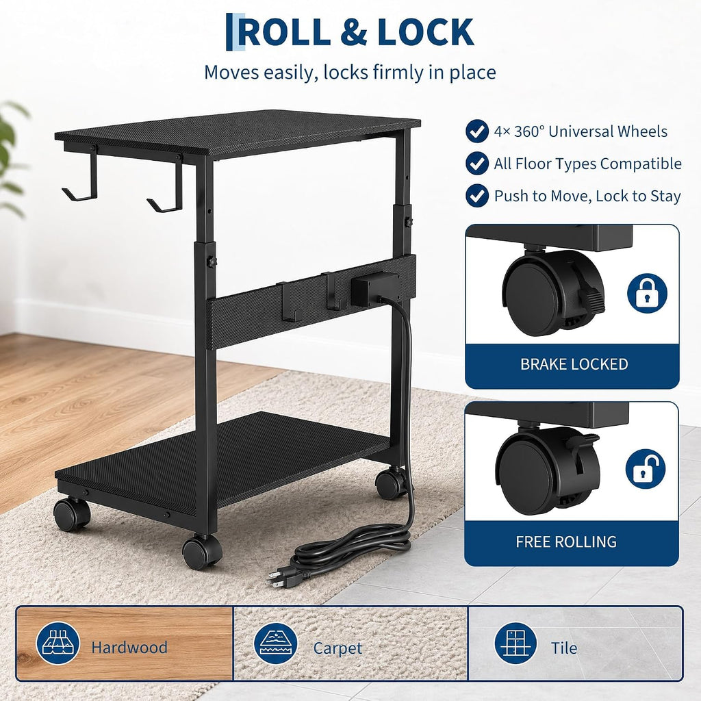 Garvee Adjustable Computer Tower Stand with Charging Station, 23"-33.5" PC Cart for Gaming Setups - Image 4