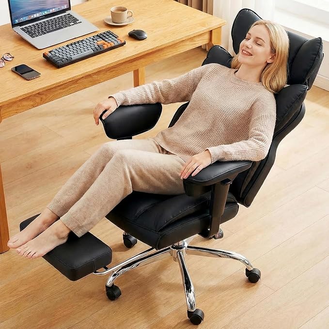 DUMOS Big and Tall Home Office Desk Chair, Executive Chair with Footrest | PU Leather, Ergonomic Comfy Lumbar Support, High Back Reclining, Adjustable Armrests, Black - Image 8