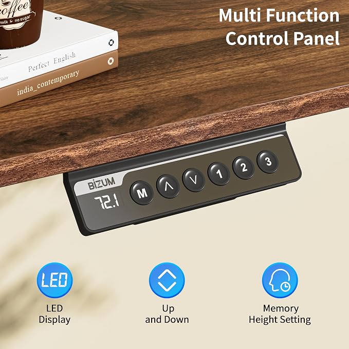 BIZUM 40x24 Inch Electric Standing Desk with Memory Presets, Quiet Motor Height Adjustable Stand Up Desk for Home Office & Gaming, Ergonomic Sit Stand Workstation，Walnut - Image 6