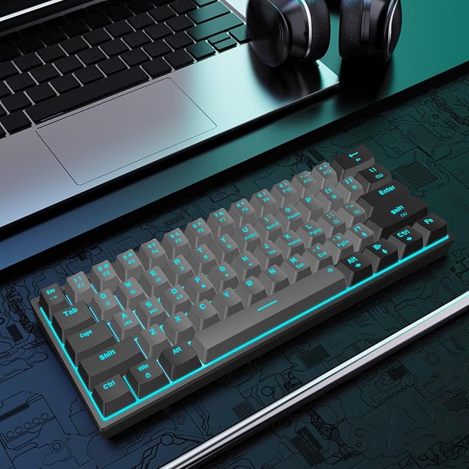 Snpurdiri 60% Wired Mechanical Gaming Keyboard (Black-Grey, Red Switches) | Ice Blue LED Backlit 61 Keys Mini Wired Office Keyboard for Windows Laptop PC Mac - Image 8