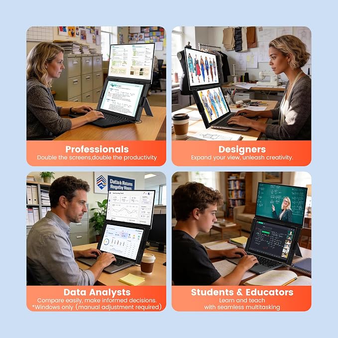SMISEACOW Laptop Screen Extender 15.6" for 13-17.3'' Laptops, Portable Dual Monitor for Laptop, Ultra-Slim Clamp-On Vertical Dual IPS 1080P Screen Monitor Extender, USB-C HDMI for Office Travel - Image 8