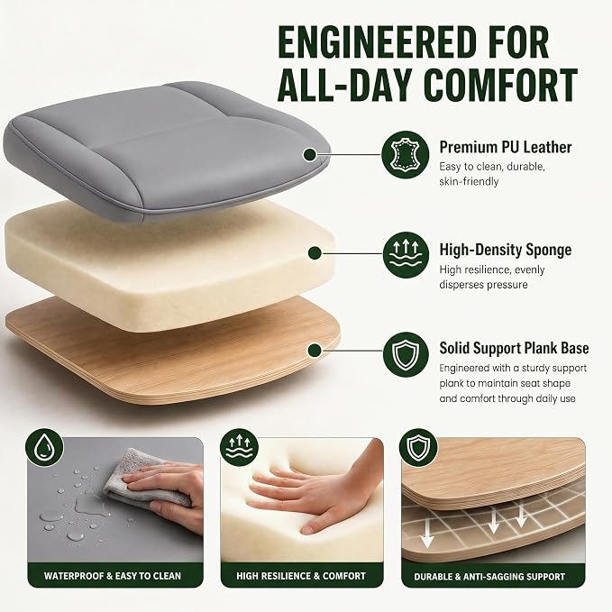 MALOL Leather Office Chair with Adjustable Lumbar Support Set of 2, Grey | Computer Desk Chair with Thick Cushion, Flip-Up Arms and Ergonomic Back, Comfy Executive Office Chair for Home Office Gaming - Image 5