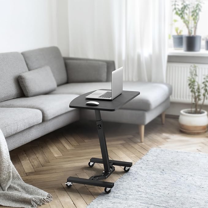 SHW Mobile Height Adjustable Laptop Rolling Cart w/Lockable Wheels, Black | Height Adjustable from 28" to 33" - Image 6