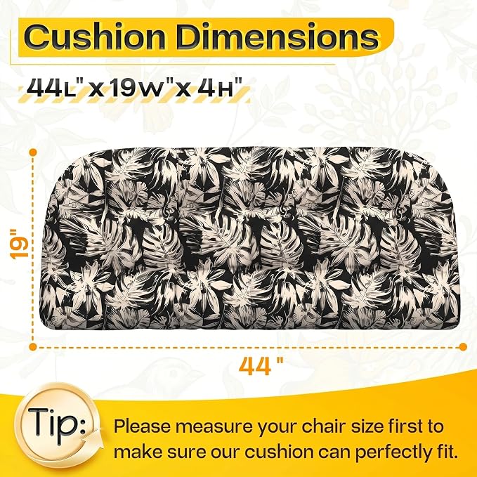 MAGIC ELEPHANT Outdoor Bench Cushion, Memory Foam Loveseat Cushion for Patio Furniture Wicker Chair, Settee Porch Swing Seat Cushion, 44 x 19 Inches (Black Monstera) - Image 2
