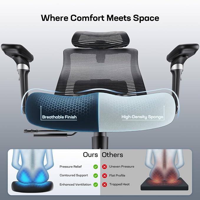 Marsail Big and Tall Ergonomic Office Chair with 6D Armrests | Ergonomic chair with 3D Headrest, slide seat, lumbar support, 4-position recline, adjustable seat height and 330 lbs capacity - Image 5