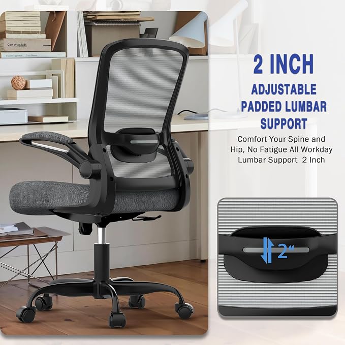 Ergonomic Office Chair w/Adjustable Lumbar, Flip Armrest, 135° Recline | Supports 300 lbs · Seat 19.48"–23.4" · Breathable mesh · 20–30 min assembly · 5-year warranty - Image 7