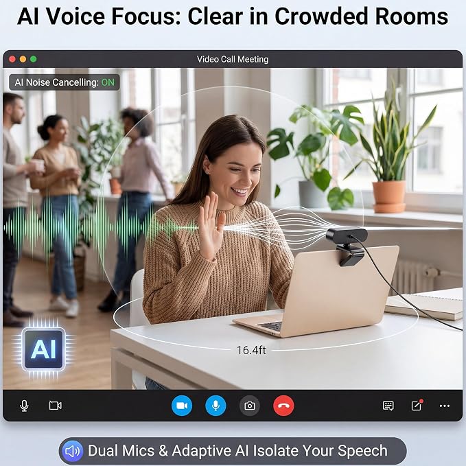4K Ultra HD Webcam with 1/2.8"CMOS Sensor,PDAF Autofocus,1080P@60FPS | Dual Noise-Canceling Mics,Privacy Cover,USB Streaming Webcam for PC/Mac,Gaming,Video Calling,Live Streaming&Meetings - Image 6