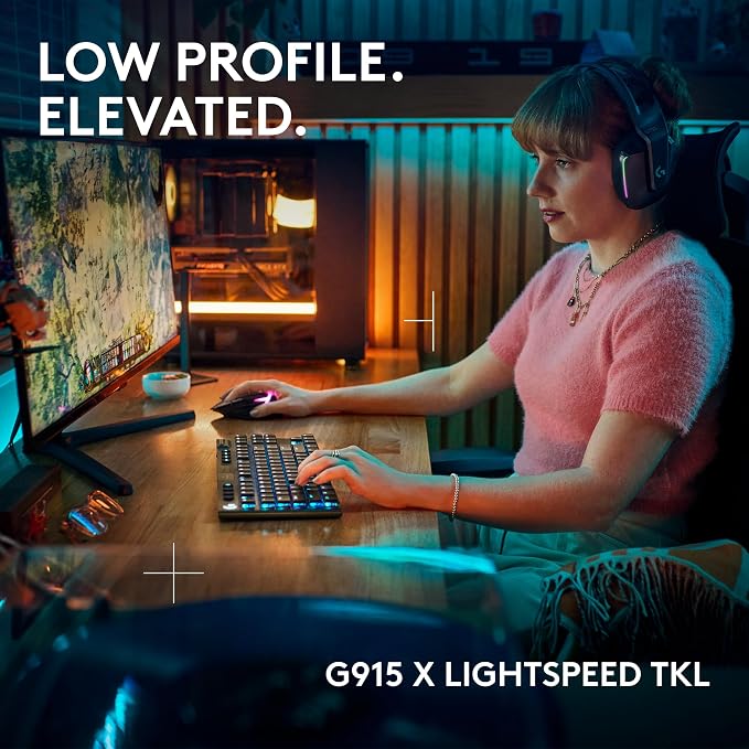 Logitech G915 X Lightspeed TKL Wireless Gaming Keyboard (Tactile) - Black | Low Profile, Mechanical Switches, Double-Shot PBT Keycaps, RGB lighting, Aluminum finish, PC/Mac Compatible - Image 2